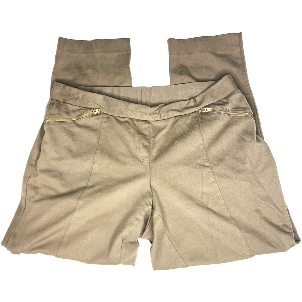 Alfani Crop Pants Stretch Beltless Straight Flat Front 14 Brown Career Y2K